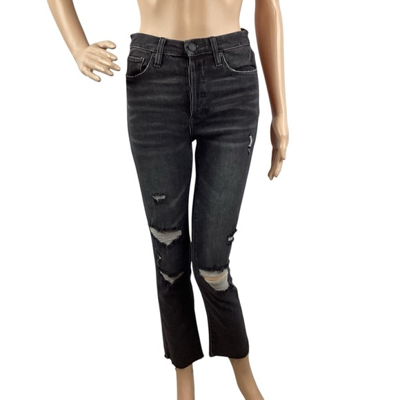 BlankNYC The Madison Crop Jeans Size 25 Black Distressed Raw Hem - Picture 1 of 7
